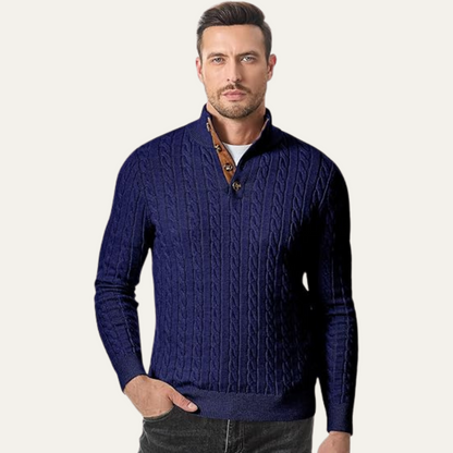Men's Cable Knit Sweater Stand Collar