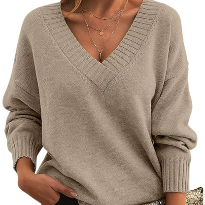 Women's Textured Knit Sweater Relaxed Fit V-Neck