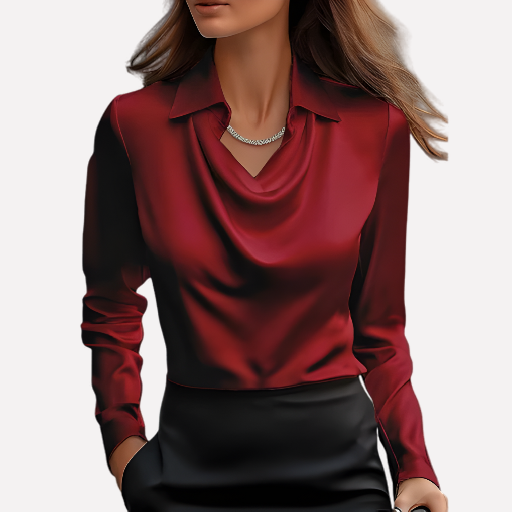 Women Satin Blouse Draped Collar