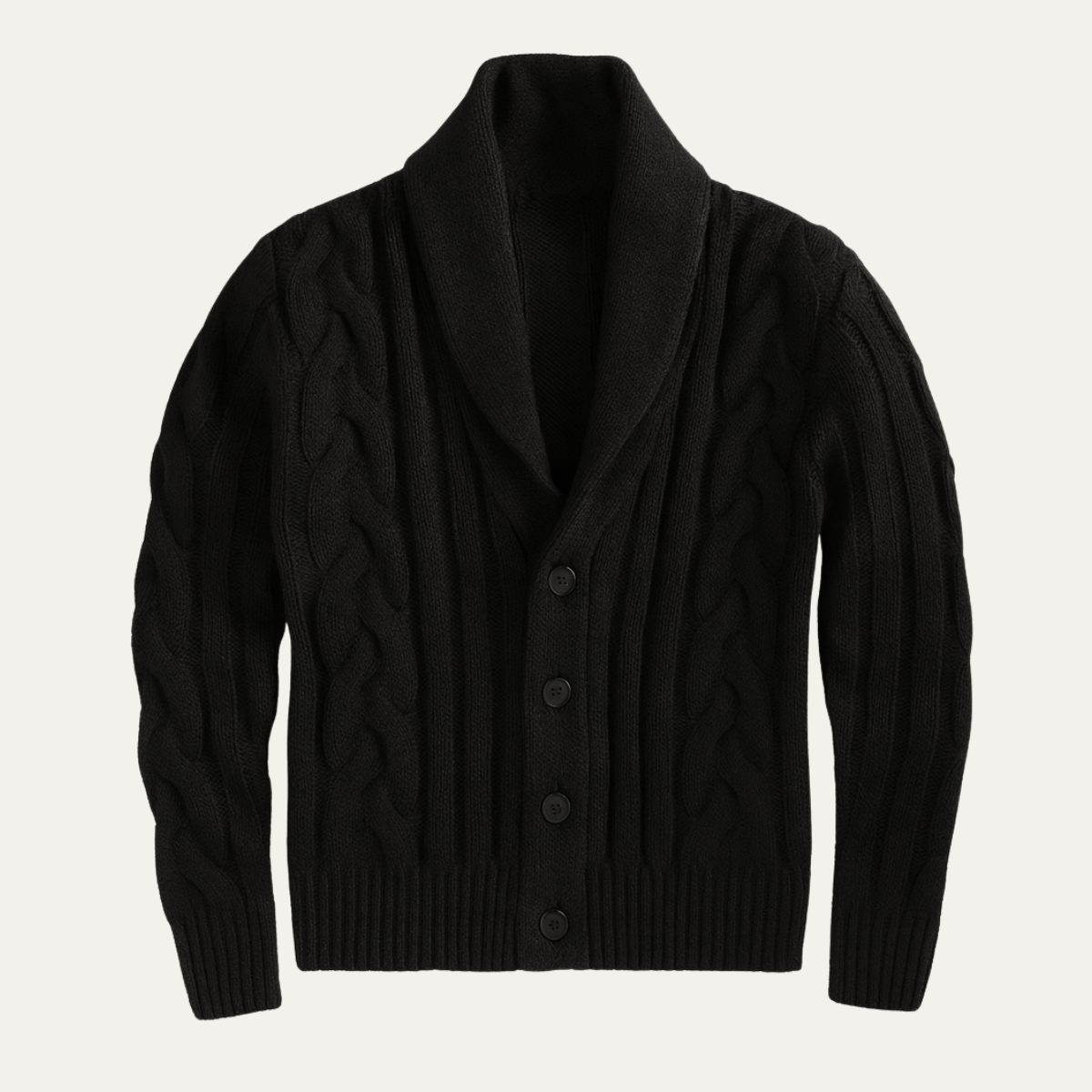 Men's Cable Knit Cardigan Shawl Collar Button Up - VibreMode