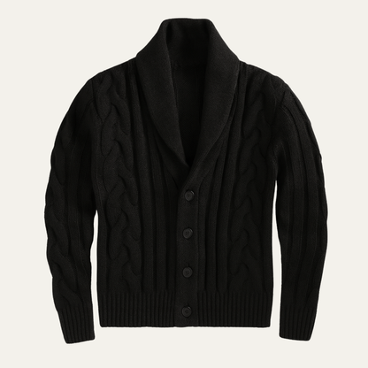 Men's Cable Knit Cardigan Shawl Collar Button Up - VibreMode