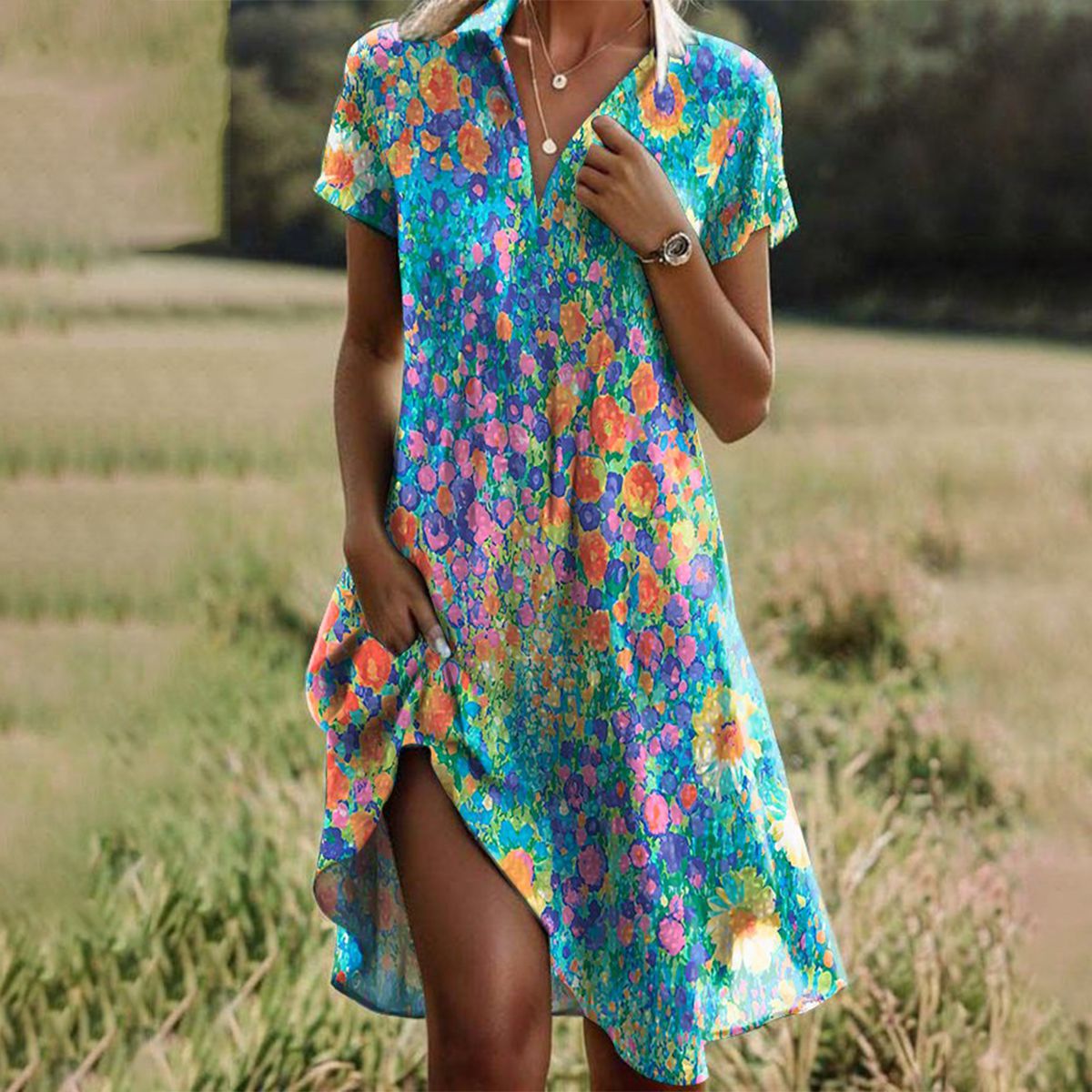 Pretty Floral Knee Length Sundress
