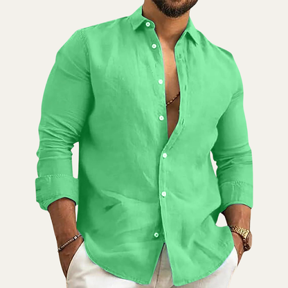 Cala Luna Men's Cotton Linen Button Up Beach Shirt