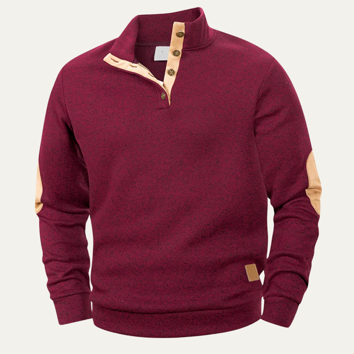 Men's Fleece Sweater Stand Collar Elbow Patches - VibreMode
