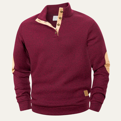 Men's Fleece Sweater Stand Collar Elbow Patches - VibreMode
