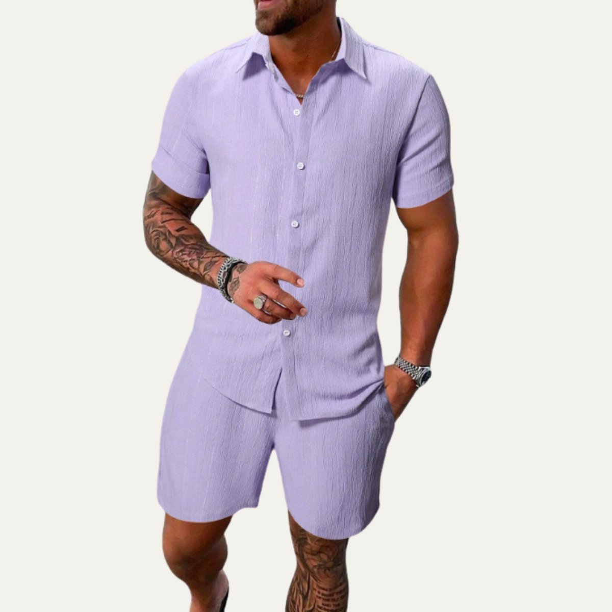 Men's Lightweight Button Up Shirt And Shorts Set