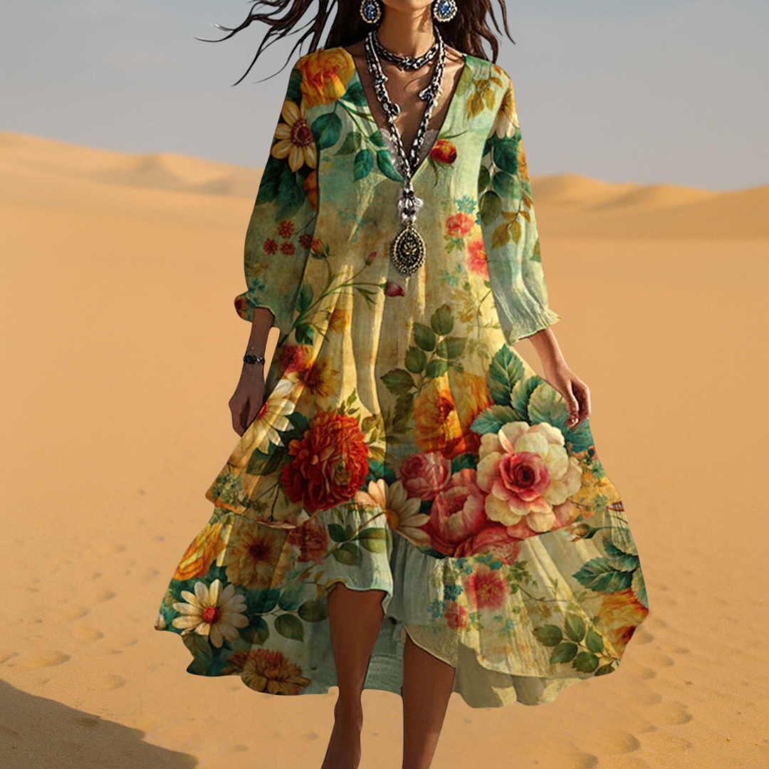 Classic Floral V-Neck Summer Dress for Women