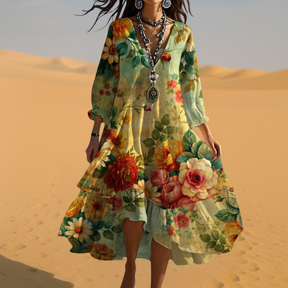 Classic Floral V-Neck Summer Dress for Women