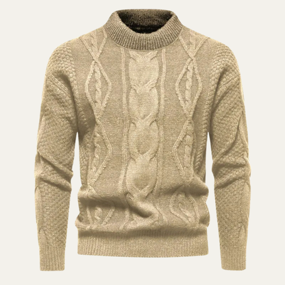 Men's Cable Knit Sweater Round Neck Winter Casual