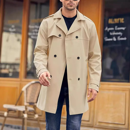 Men's Double Breasted Trench Coat Waterproof Long