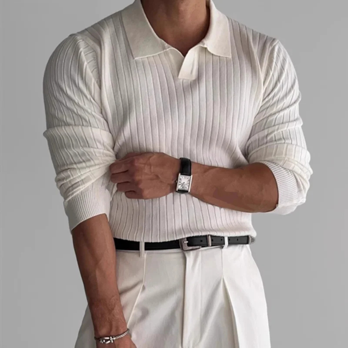Men's V Neck Jacquard Knit Polo Shirt