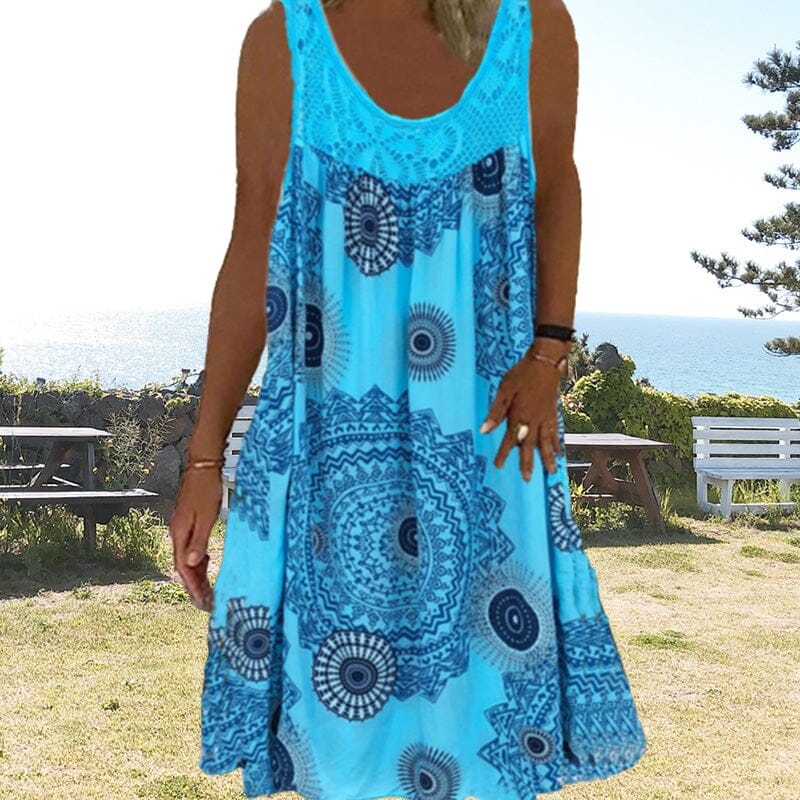 Women's Midi Summer Dress Wide Shoulder Straps