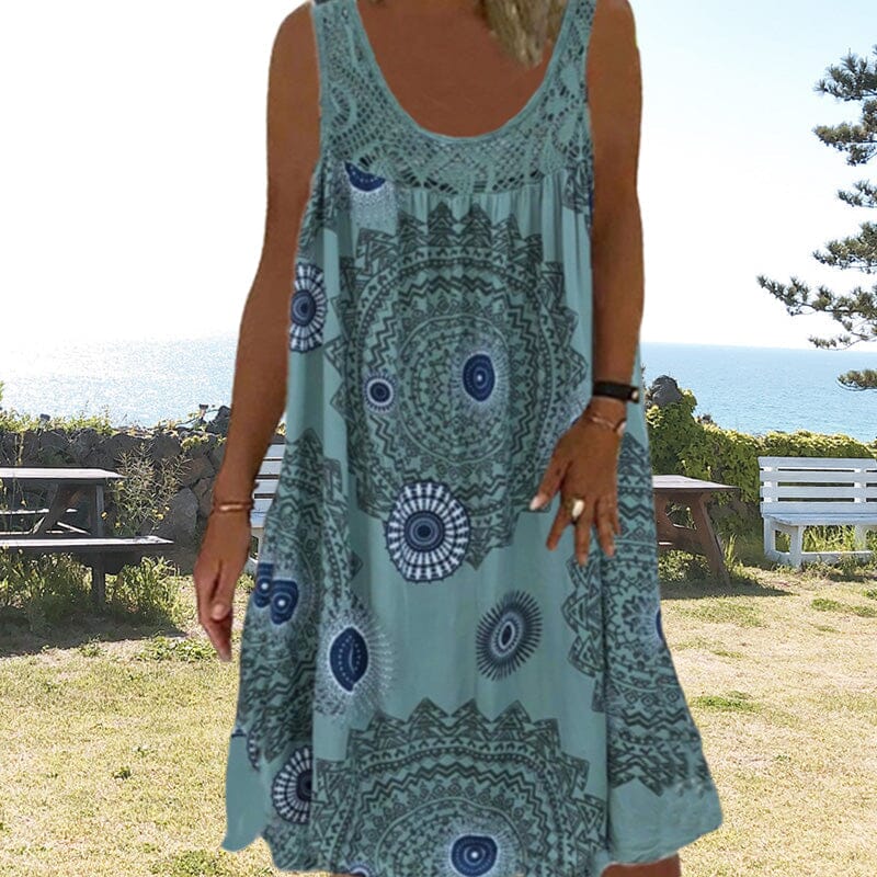 Women's Midi Summer Dress Wide Shoulder Straps