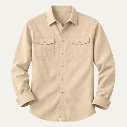 Riccione Men's Cotton Linen Cargo Shirt Double Pocket - VibreMode