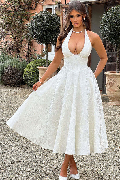 Women's Midi Flared Halter Dress Structured Fit