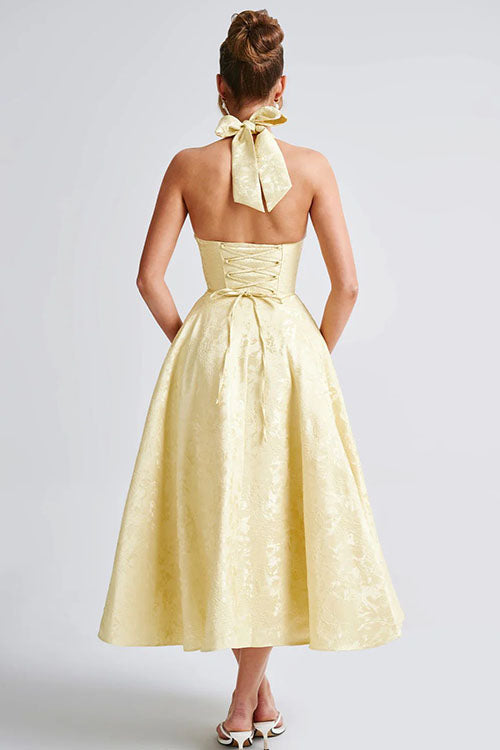 Women's V-Neck Halterneck Maxi Dress Sleeveless Jacquard