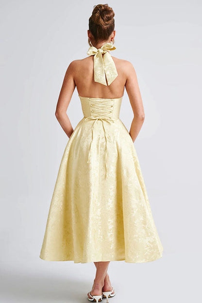 Women's V-Neck Halterneck Maxi Dress Sleeveless Jacquard