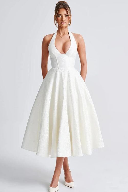Women's Midi Flared Halter Dress Structured Fit