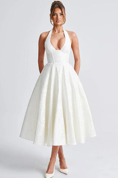 Women's Midi Flared Halter Dress Structured Fit