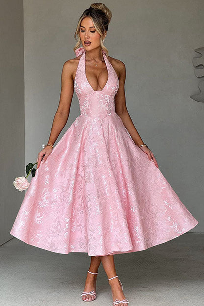 Women's Halterneck Maxi Dress V-Neck