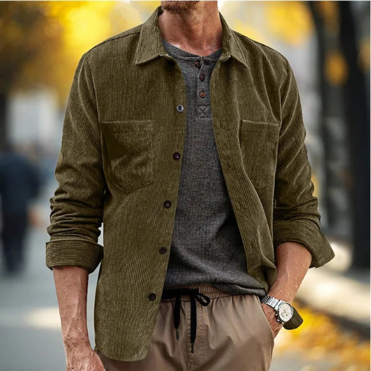 Men's Corduroy Shirt Jacket Lightweight Button Up
