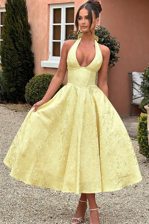 Women's Midi Flared Halter Dress Structured Fit