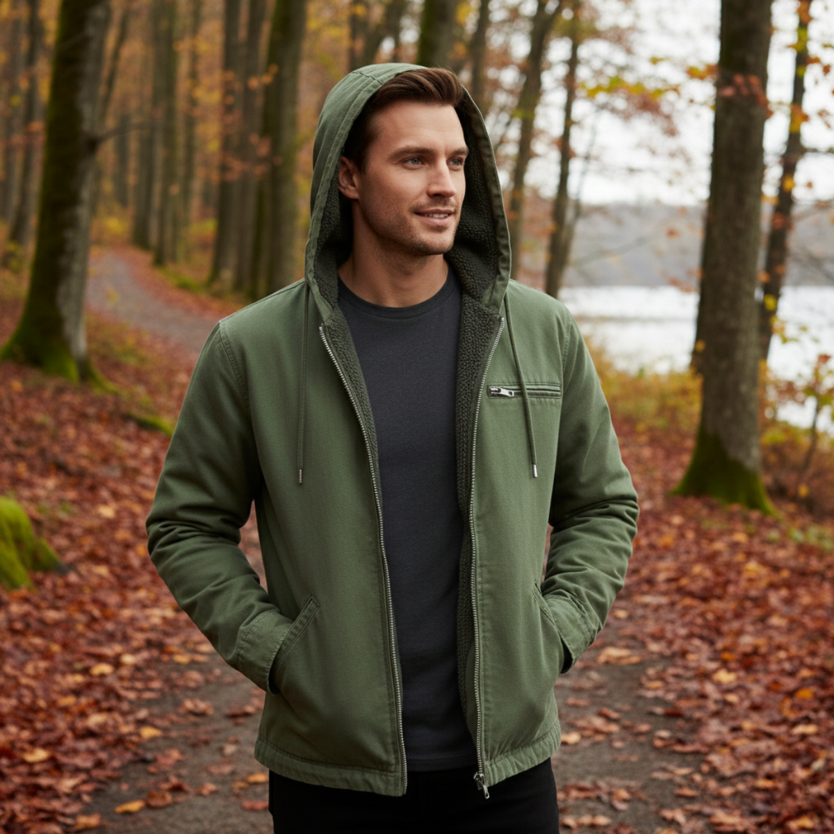 Men's Fleece Lined Hooded Jacket