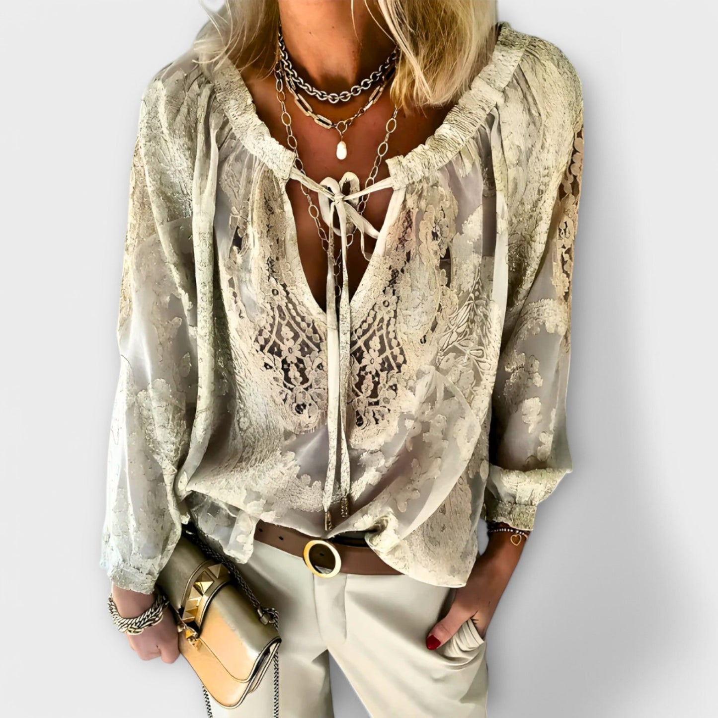 Feminine Floral V-Neck Long Sleeve Blouse Top