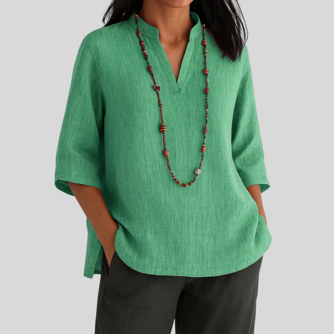 Women's Three-Quarter Sleeve Blouse V-Neck - VibreMode