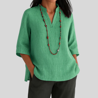 Women's Three-Quarter Sleeve Blouse V-Neck - VibreMode