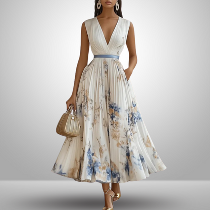 Women's Floral Midi Dress V-Neck Fit - VibreMode