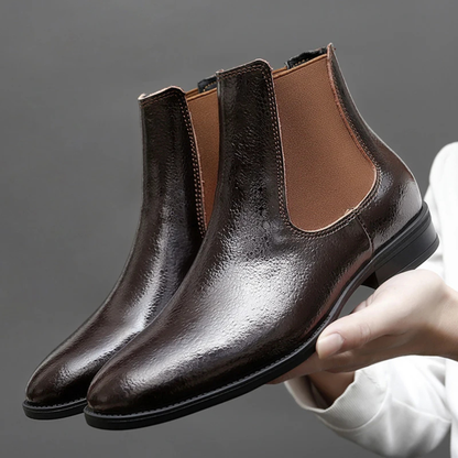 Men's Leather Chelsea Boots Elastic Sides Black
