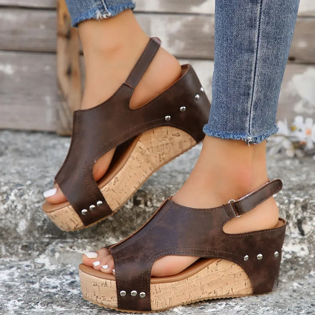 Women's Wedge Sandals Peep-Toe Cross-Tie Comfortable