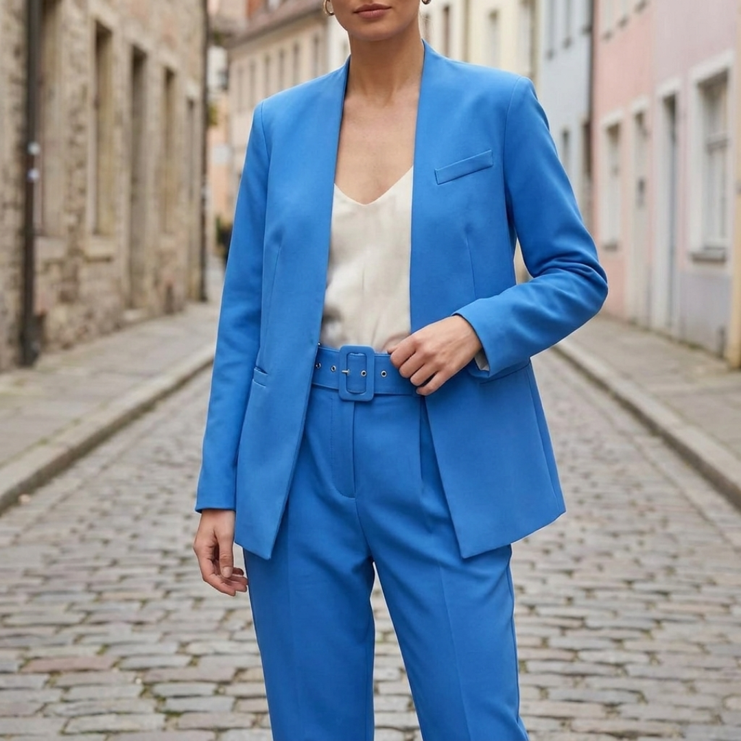 Women’s Blazer Set Tailored Belted Two Piece Suit