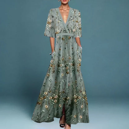 Beautiful Long Floral Print Dress - VibreMode