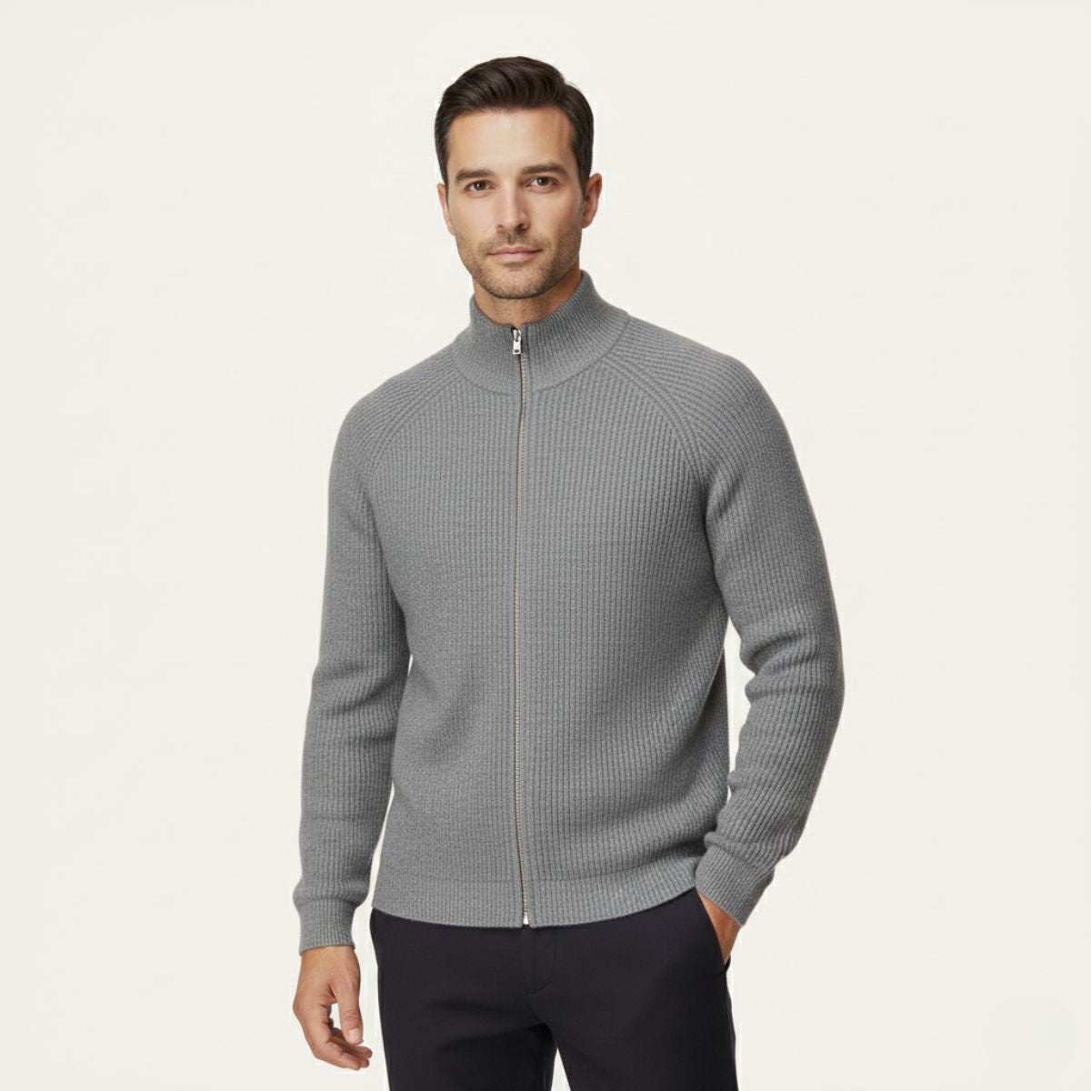 Men's Merino Wool Zip Up Cardigan