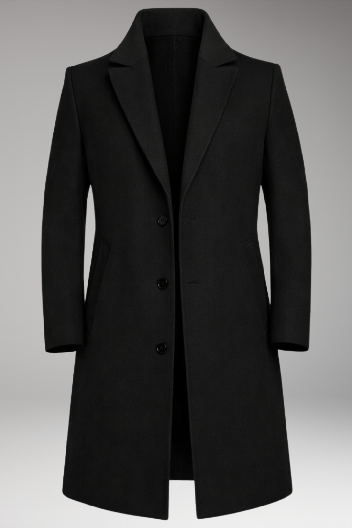 Men's Long Coat Notched Lapel Seam Pockets - VibreMode