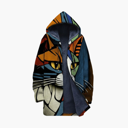 Unisex Hooded Zip Cardigan Cat Print - VibreMode