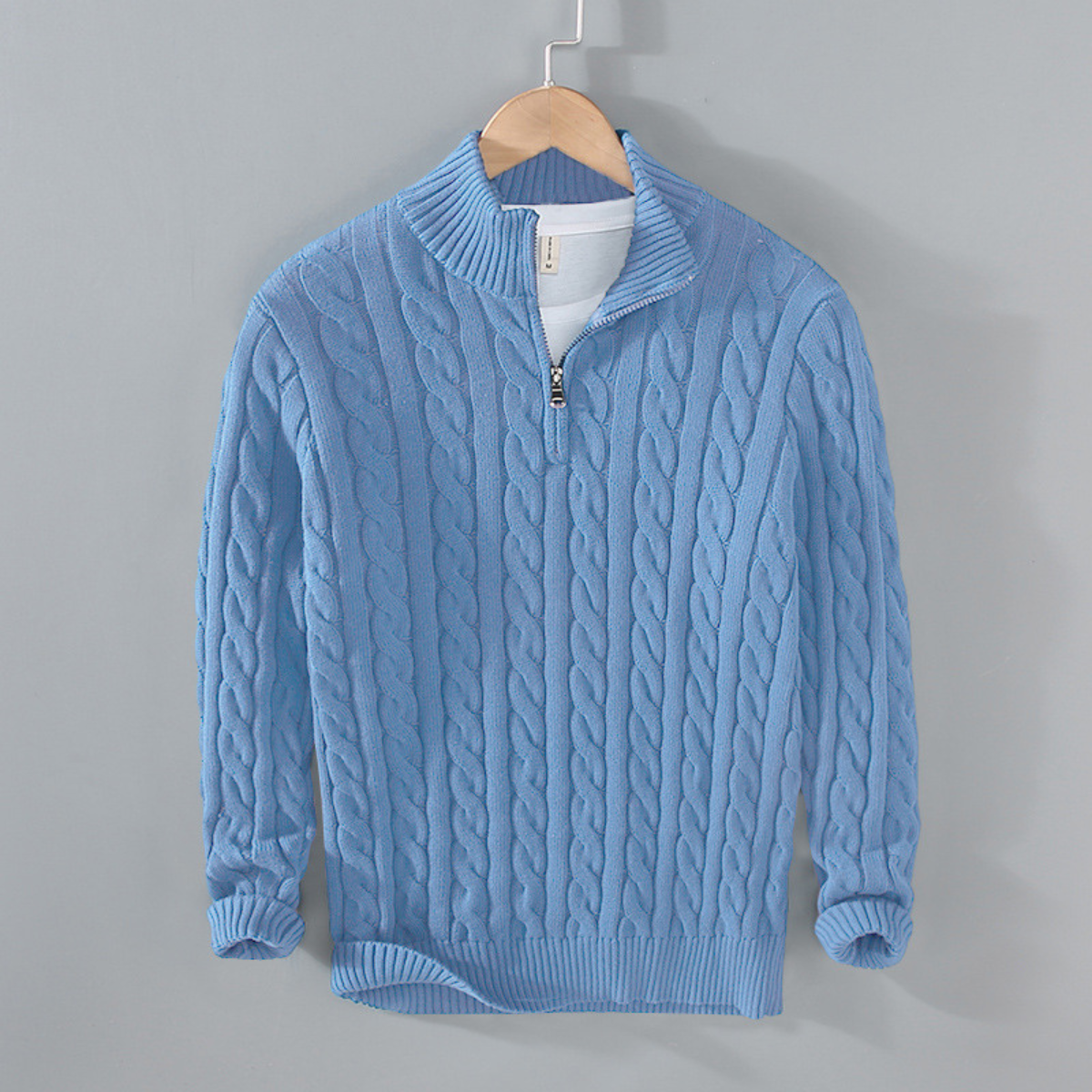 Men's Knit Quarter Zip Sweater Cable Pattern