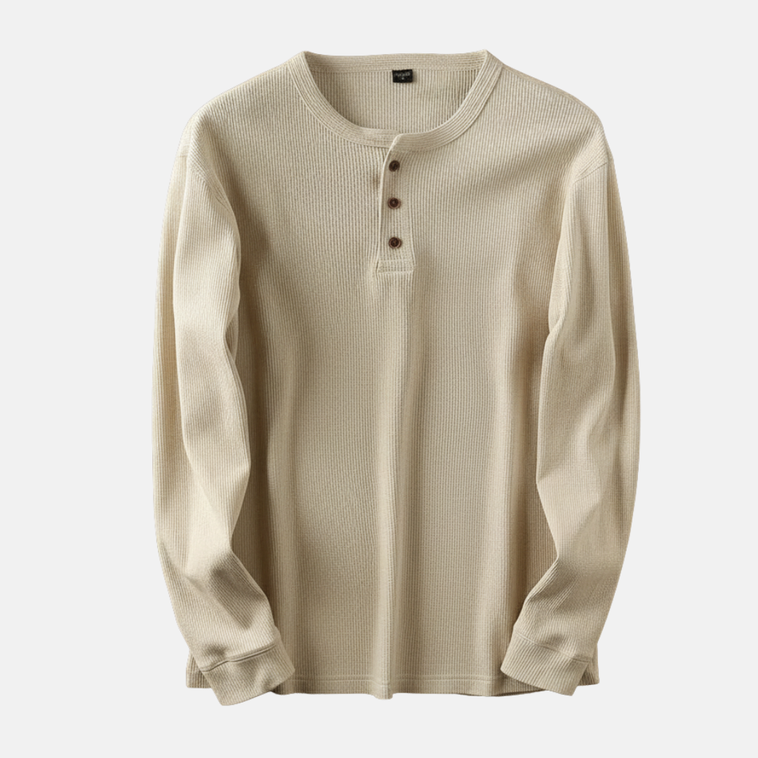 Men's Relaxed Fit Henley Shirt Casual Ribbed - VibreMode