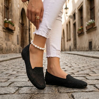 Women’s Glitter Slip On Flats Square Toe Casual Ballet Shoes