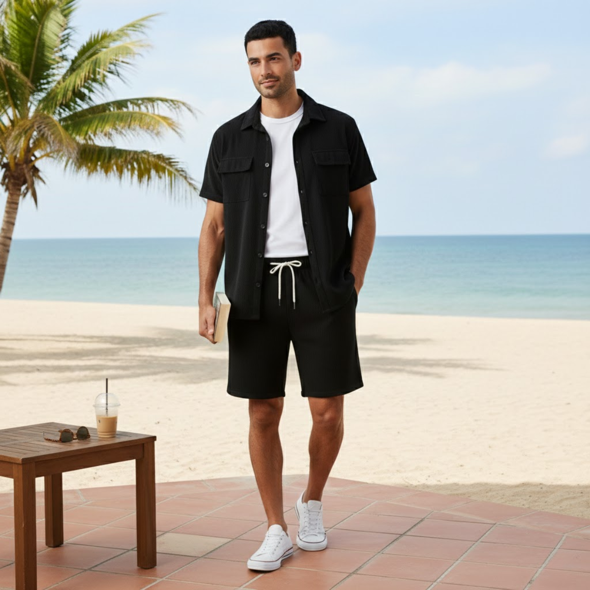 Men's Corduroy Summer Set Shirt And Shorts