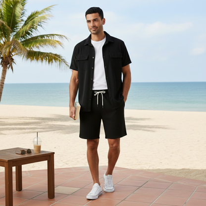 Men's Corduroy Summer Set Shirt And Shorts