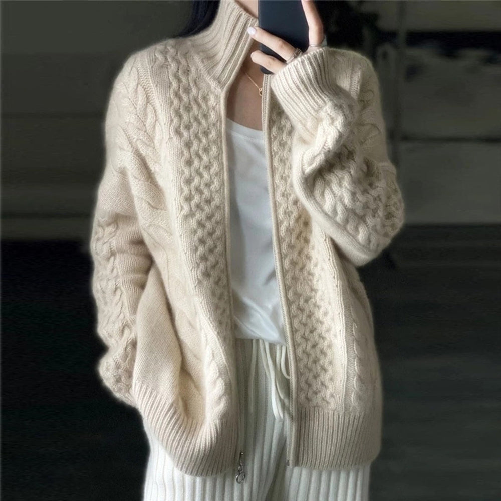 Women's Fine Wool Cardigan High Neckline - VibreMode