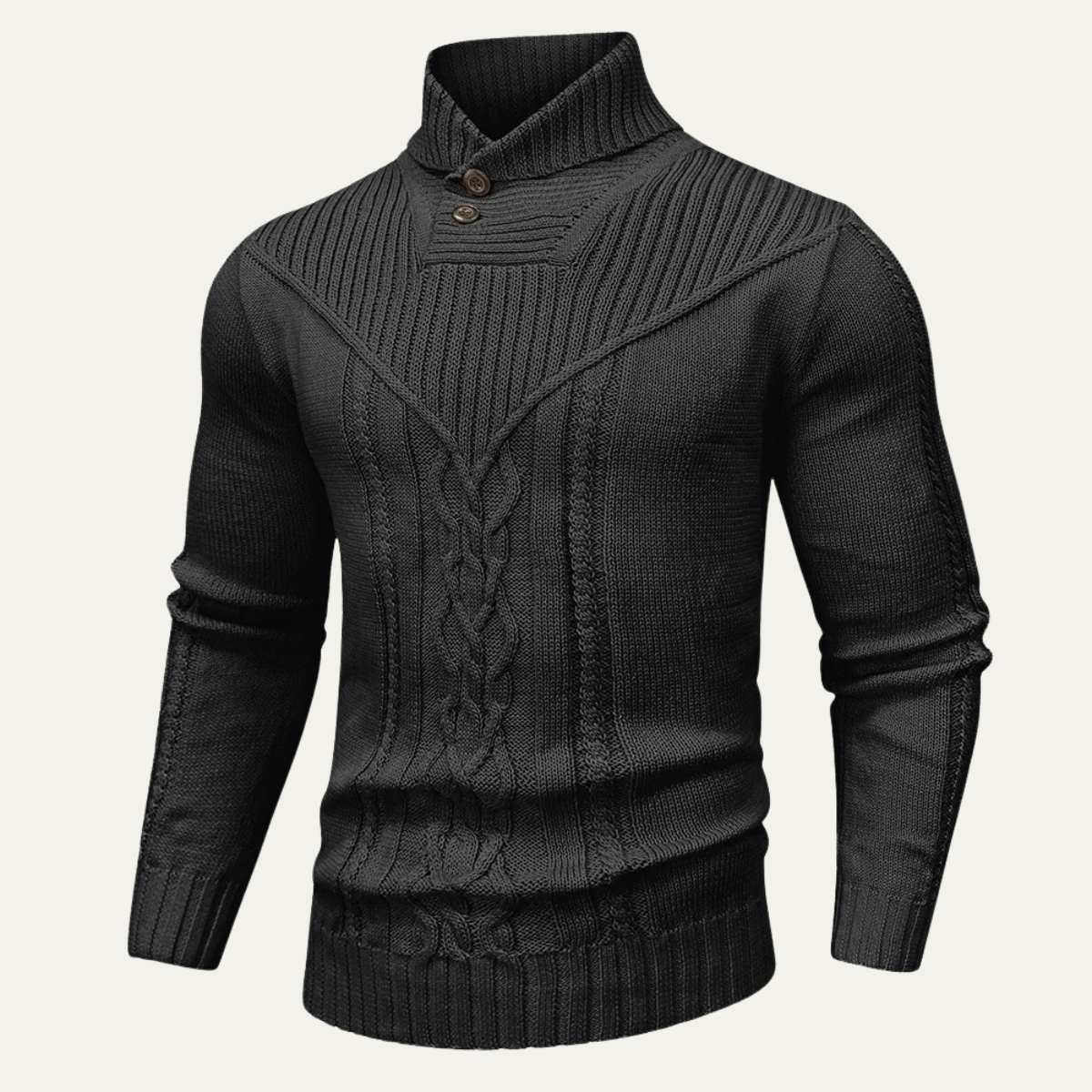 Men's Ribbed Knit Winter Sweater Button Neck - VibreMode