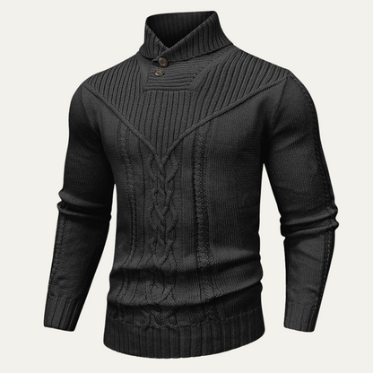 Men's Ribbed Knit Winter Sweater Button Neck - VibreMode