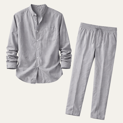 Men's Linen Shirt And Pants Set Relaxed Fit - VibreMode