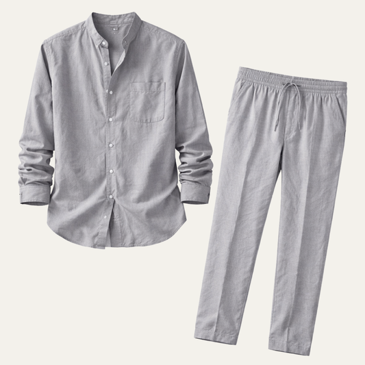 Men's Linen Shirt And Pants Set Relaxed Fit - VibreMode