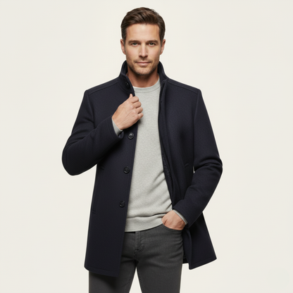 Men's Wool Blend Button Up Coat Warm Lining