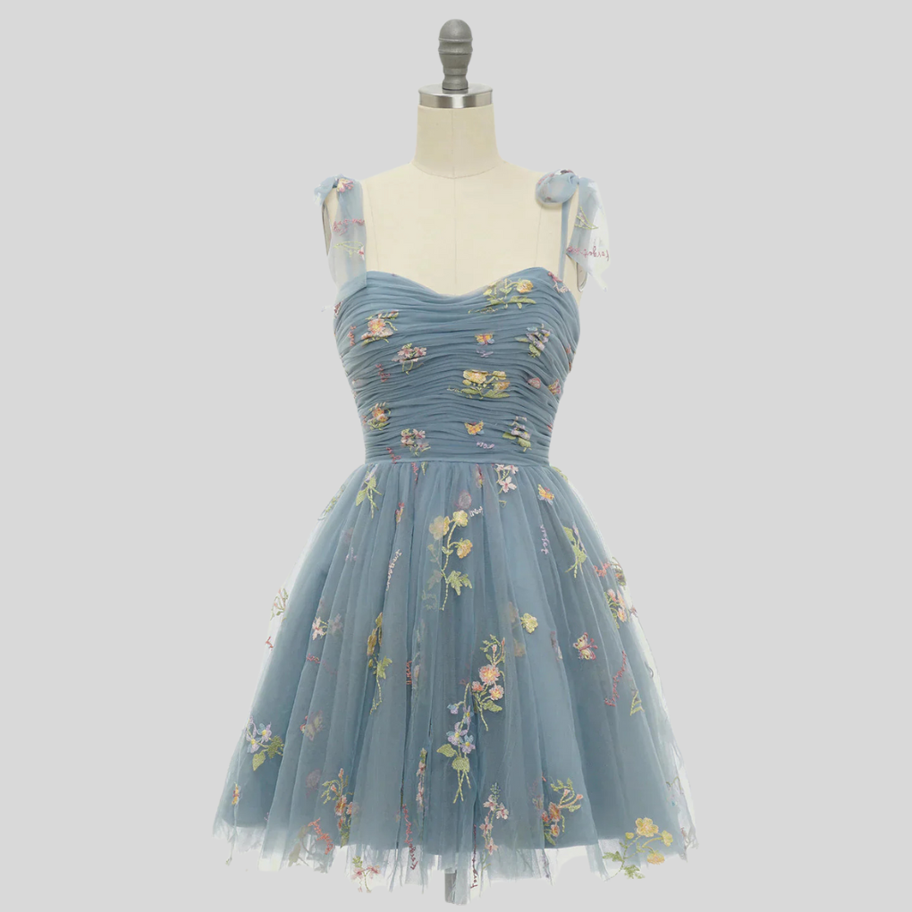 Women's Embroidered Tulle Ball Gown Evening Dress